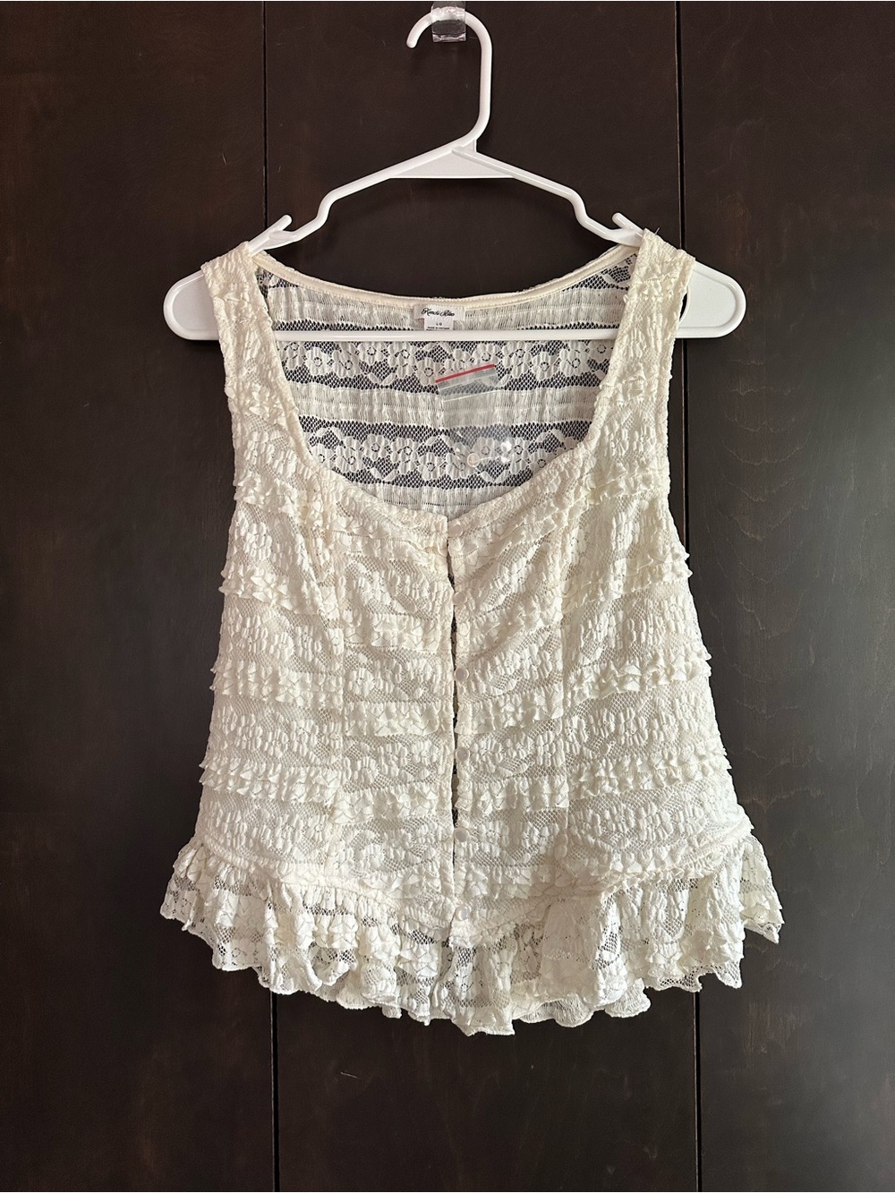 Urban Outfitters Ivory Lace Ruffle Button-Up Tank